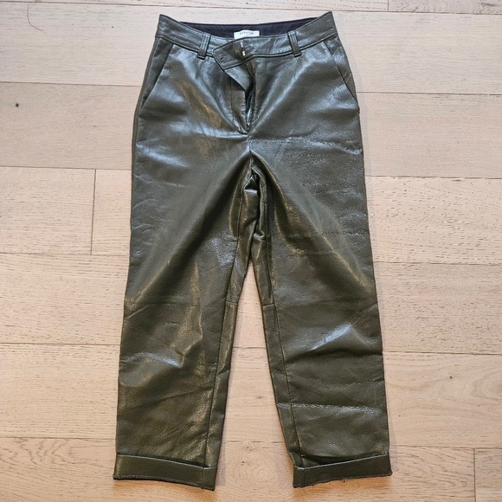Babaton Olive Faux Leather Straight-Leg Pants